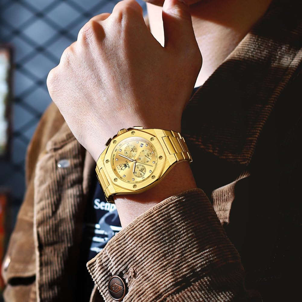 Foto 4 pulgar | Reloj Olevs Gold Chronograph De Acero Inoxidable De 42 Mm Para Hombre - Venta Internacional.