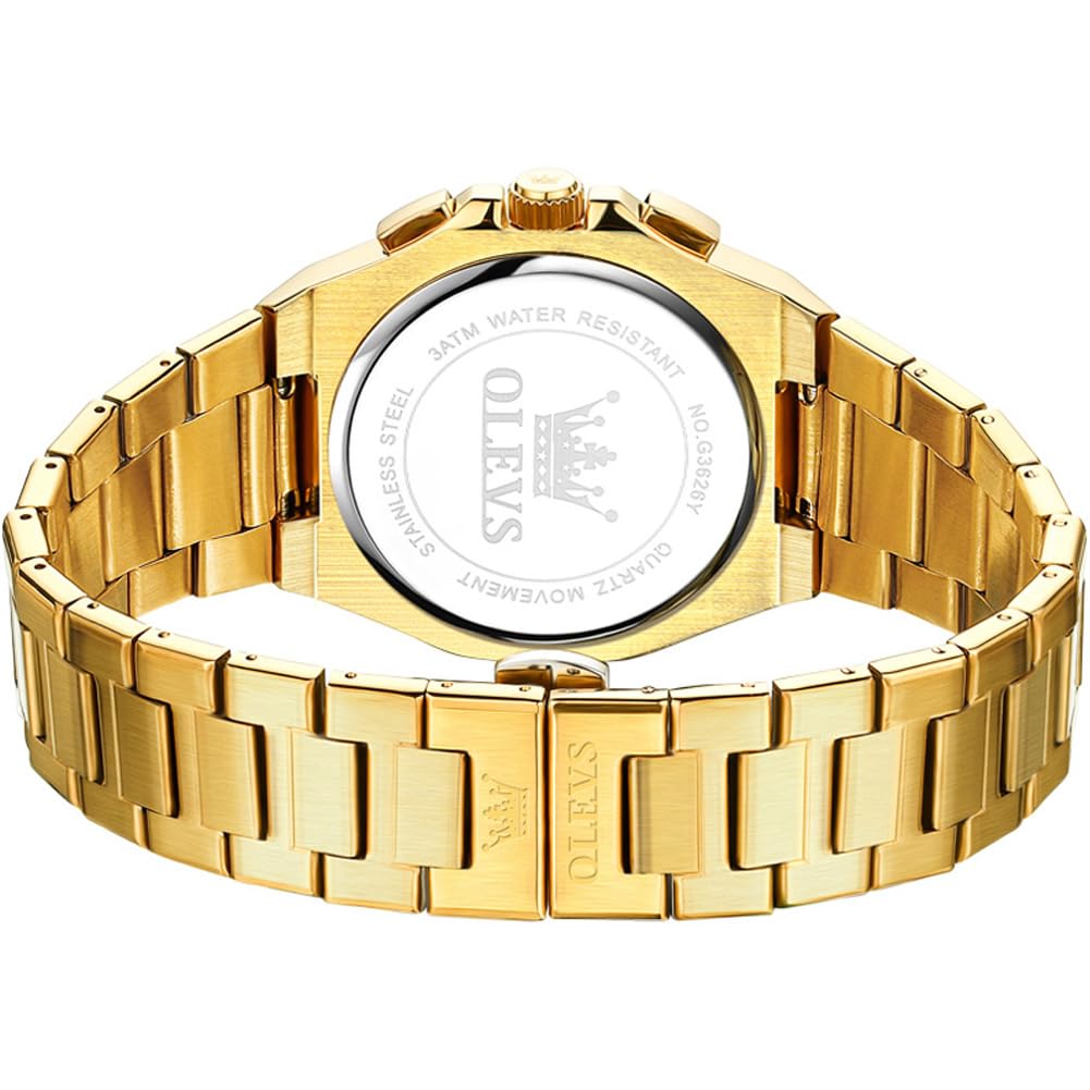 Foto 8 pulgar | Reloj Olevs Gold Chronograph De Acero Inoxidable De 42 Mm Para Hombre - Venta Internacional.