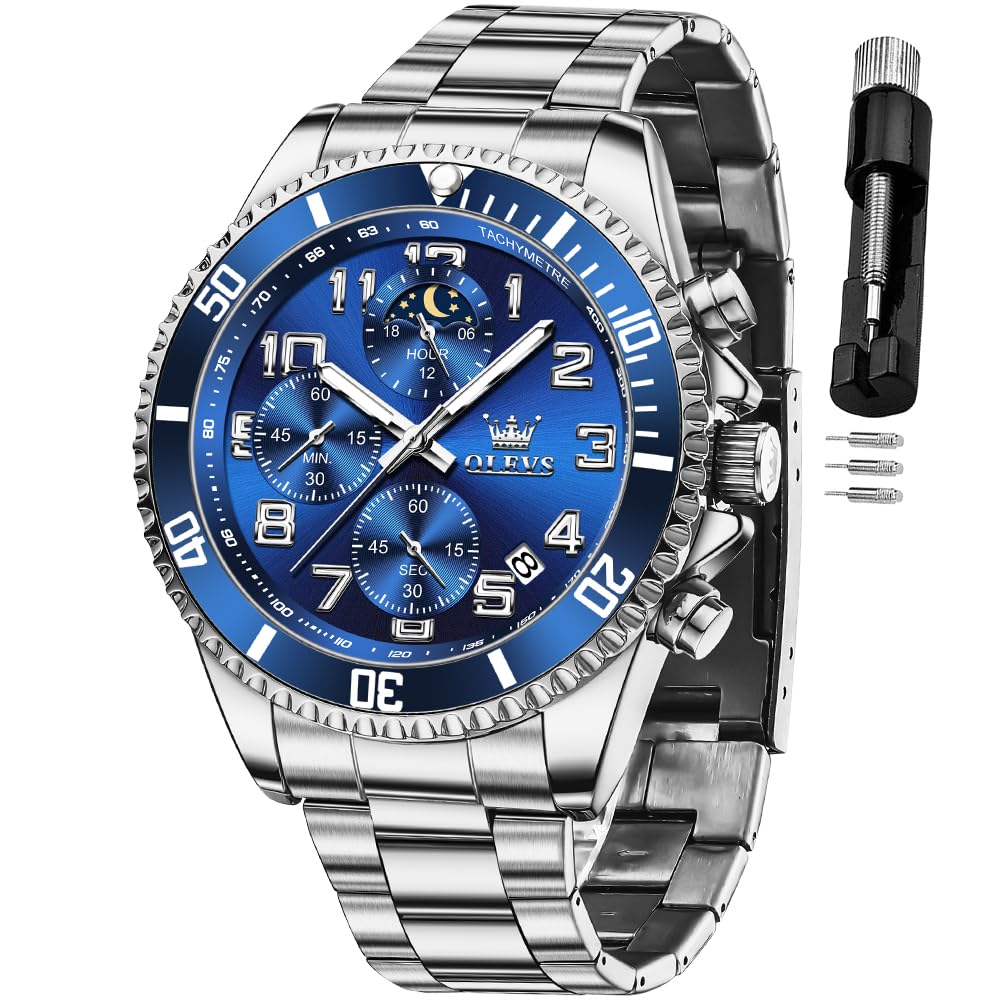 Reloj Olevs Chronograph Moon Phase Luxury Blue Para Hombre - Venta Internacional.