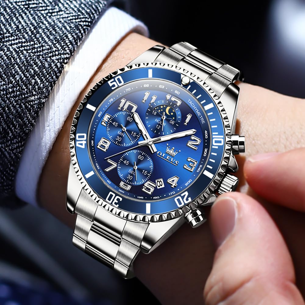 Foto 3 pulgar | Reloj Olevs Chronograph Moon Phase Luxury Blue Para Hombre - Venta Internacional.