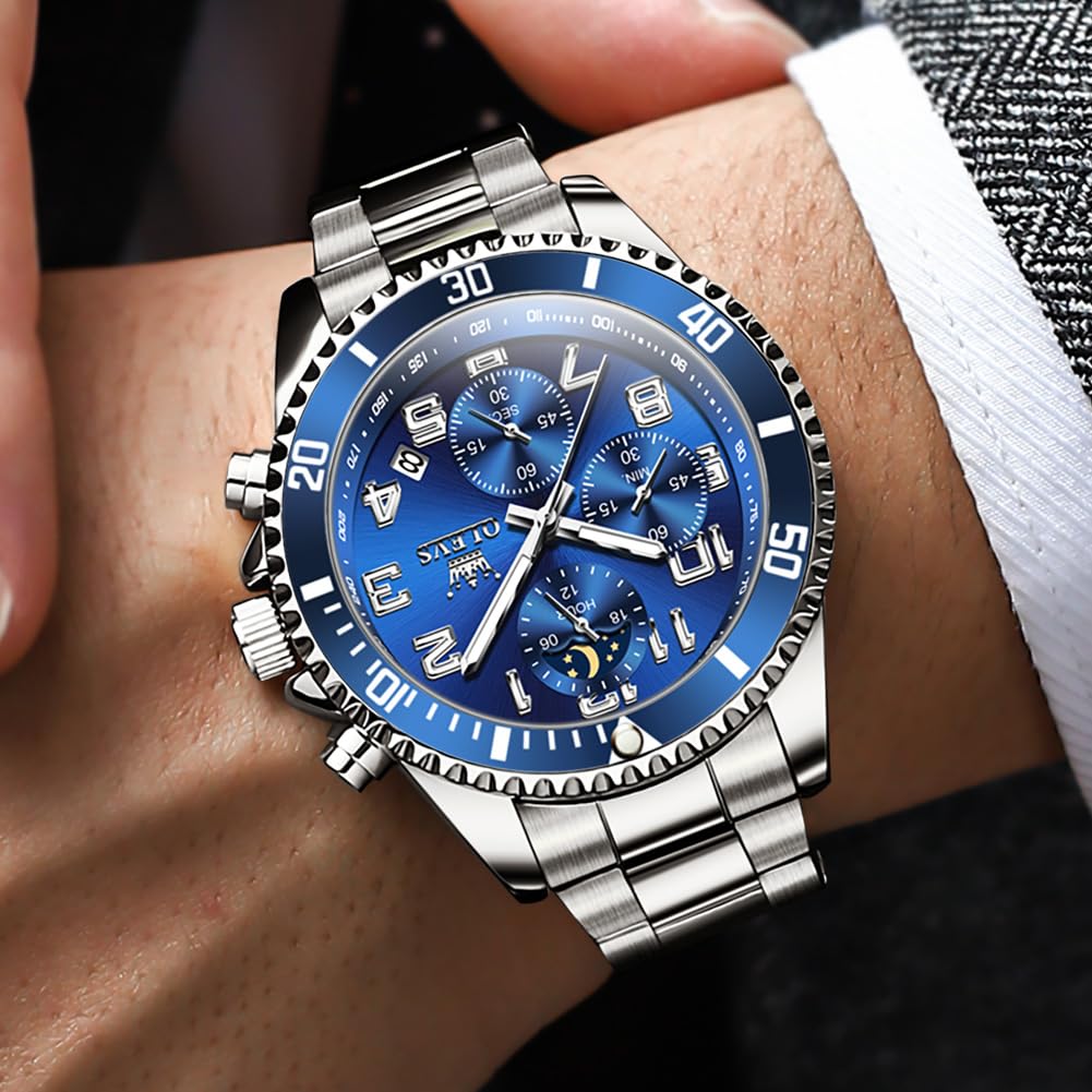 Foto 4 pulgar | Reloj Olevs Chronograph Moon Phase Luxury Blue Para Hombre - Venta Internacional.