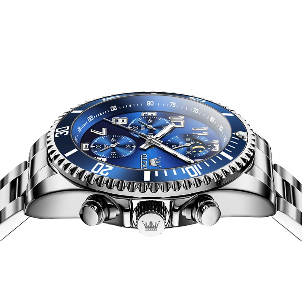 Foto 8 pulgar | Reloj Olevs Chronograph Moon Phase Luxury Blue Para Hombre - Venta Internacional.