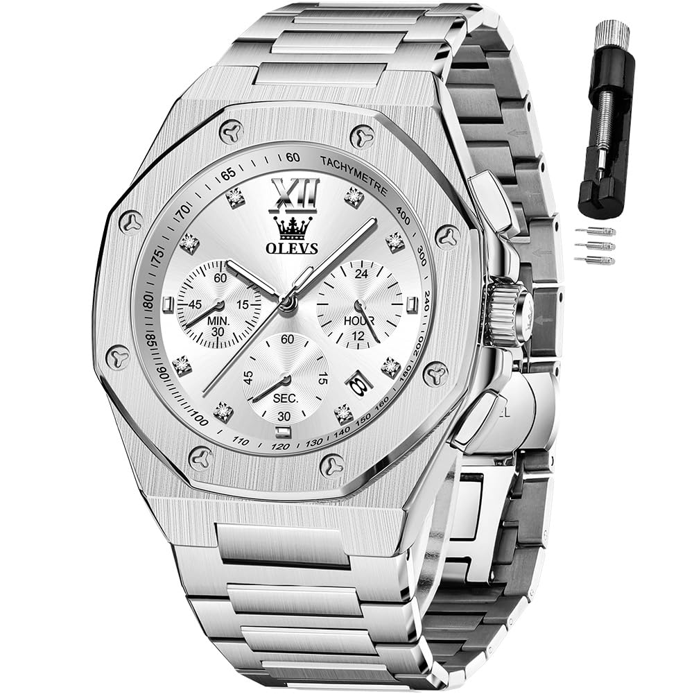 Vestido De Lujo Watch Olevs Silver Chronograph Para Hombre - Venta Internacional.