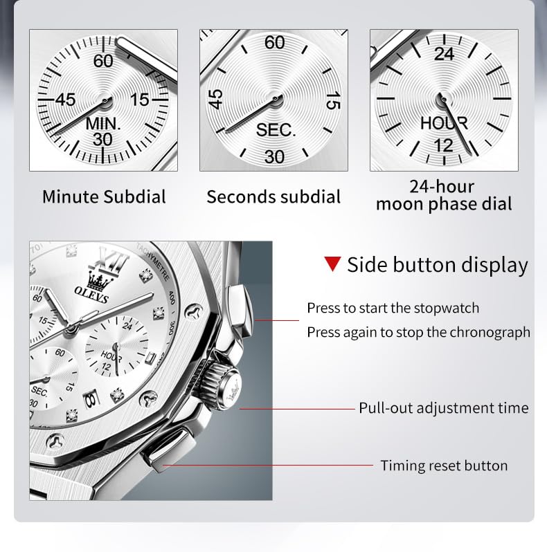 Foto 7 pulgar | Vestido De Lujo Watch Olevs Silver Chronograph Para Hombre - Venta Internacional.