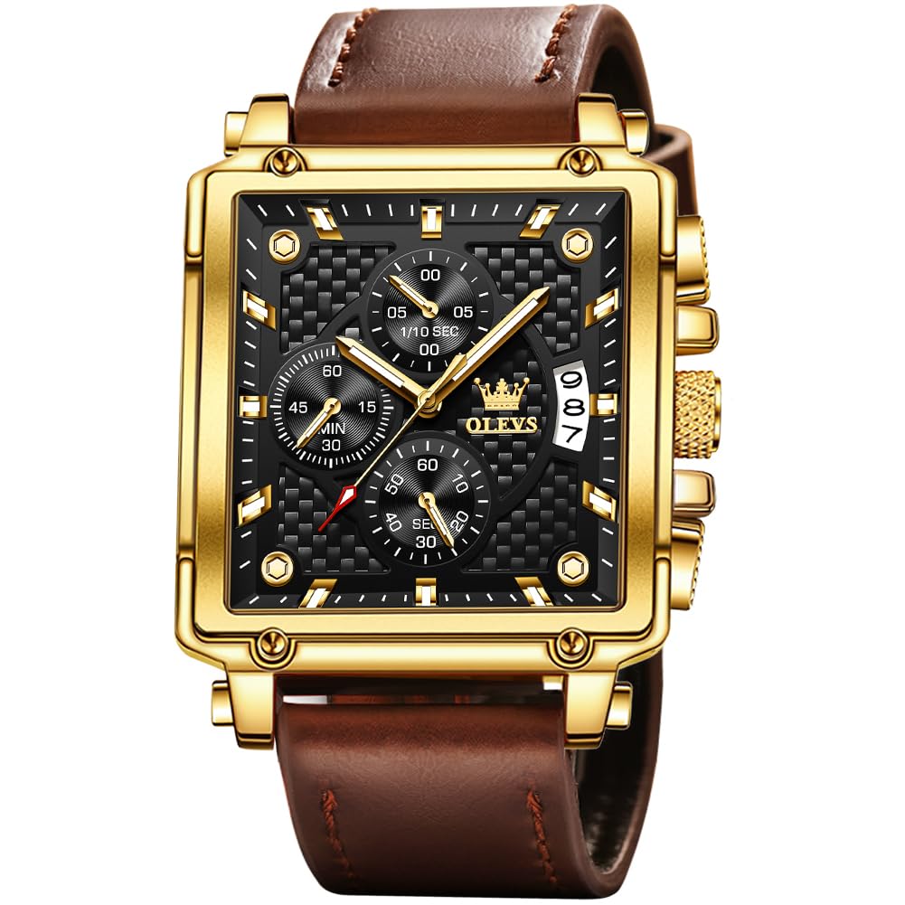 Reloj Olevs Square Chronograph Quartz Leather Para Hombre - Venta Internacional.