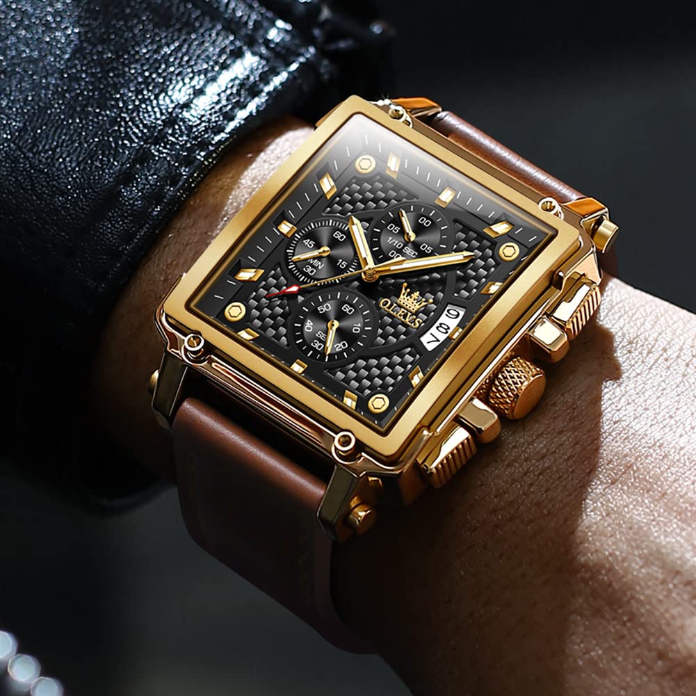 Foto 3 pulgar | Reloj Olevs Square Chronograph Quartz Leather Para Hombre - Venta Internacional.