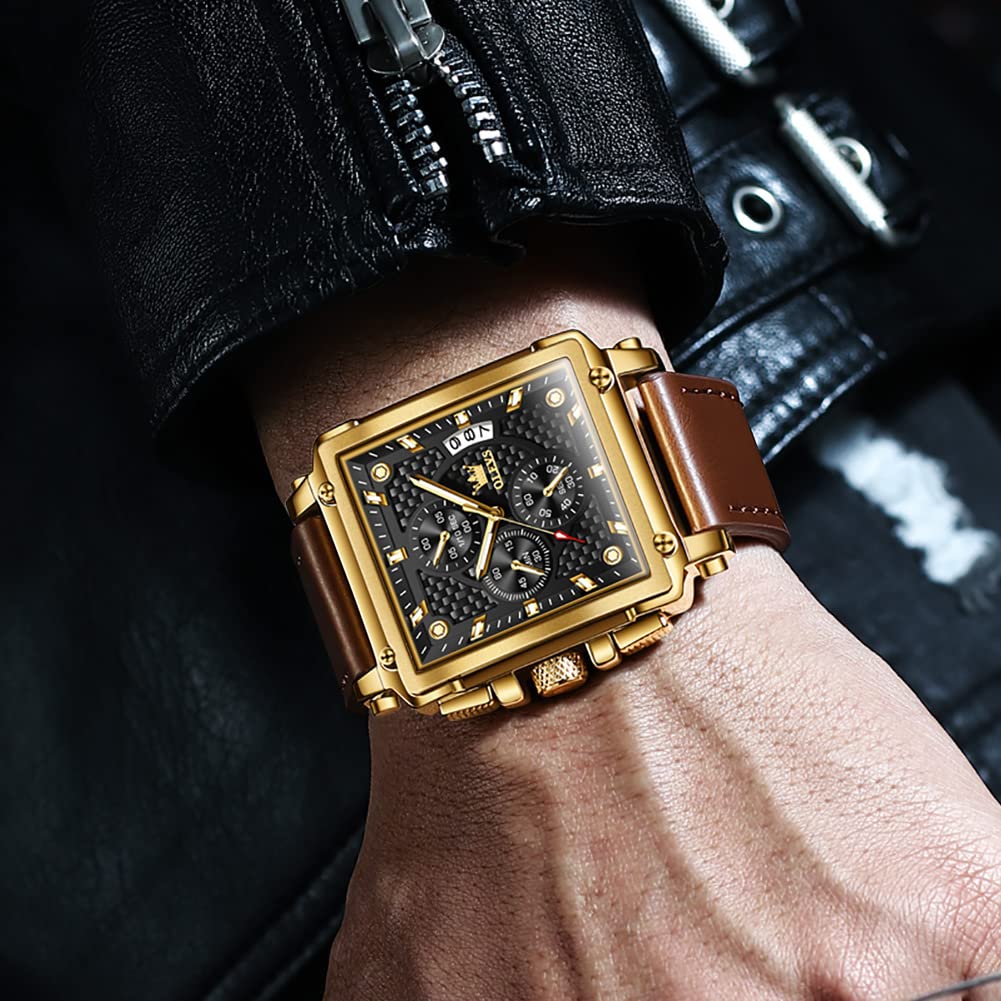 Foto 4 pulgar | Reloj Olevs Square Chronograph Quartz Leather Para Hombre - Venta Internacional.