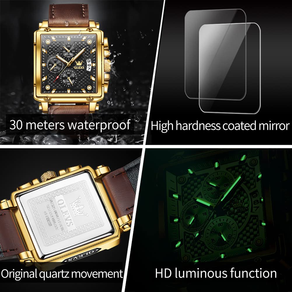 Foto 5 pulgar | Reloj Olevs Square Chronograph Quartz Leather Para Hombre - Venta Internacional.