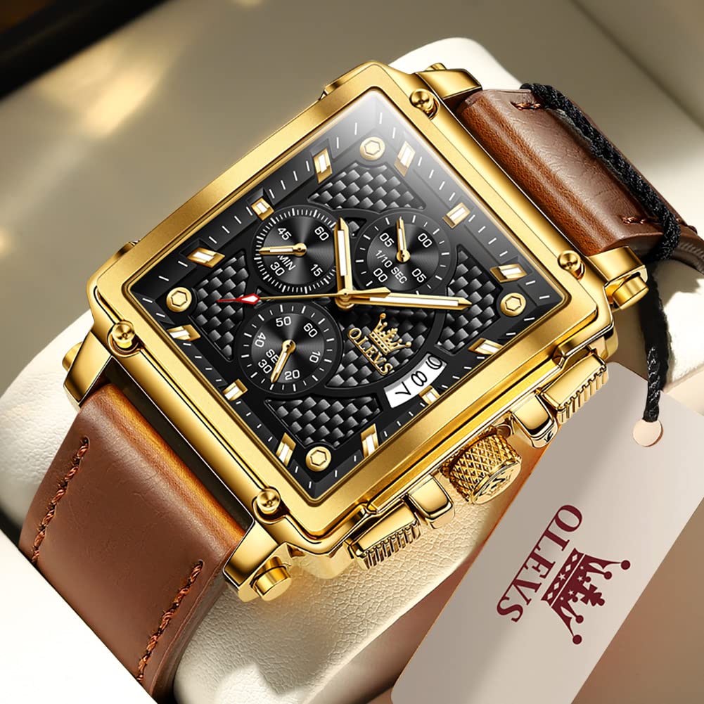 Foto 6 pulgar | Reloj Olevs Square Chronograph Quartz Leather Para Hombre - Venta Internacional.