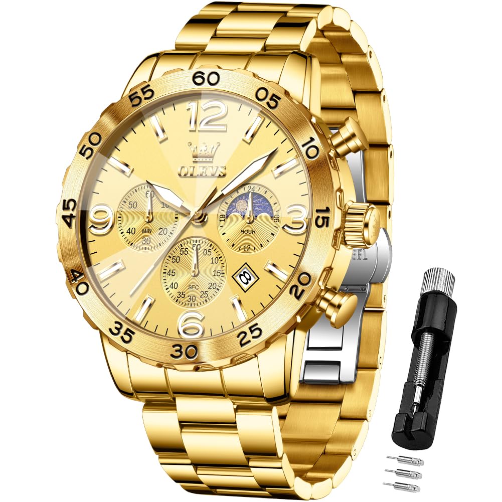 Reloj Olevs Gold Chronograph De Acero Inoxidable Para Hombre - Venta Internacional.