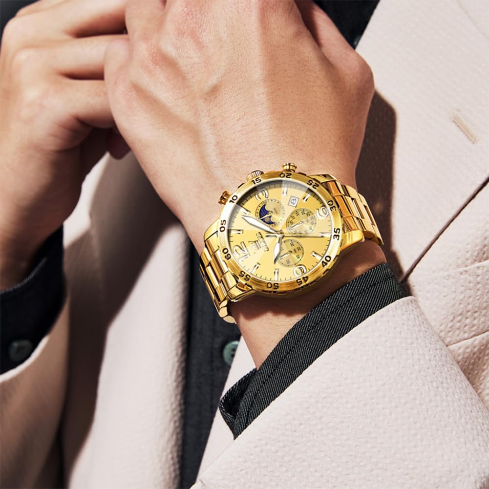 Foto 2 | Reloj Olevs Gold Chronograph De Acero Inoxidable Para Hombre - Venta Internacional.