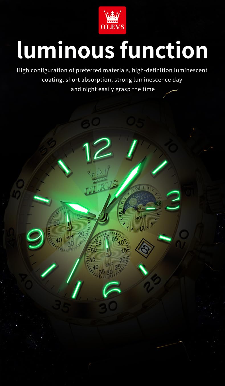 Foto 5 pulgar | Reloj Olevs Gold Chronograph De Acero Inoxidable Para Hombre - Venta Internacional.