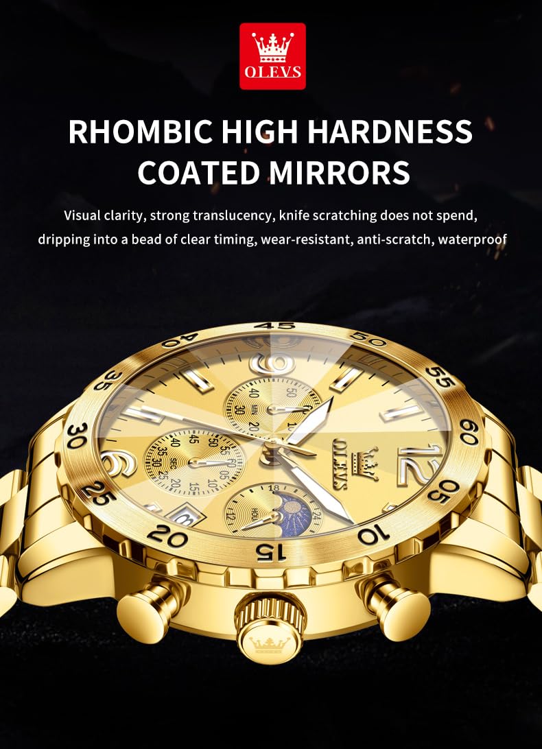 Foto 6 pulgar | Reloj Olevs Gold Chronograph De Acero Inoxidable Para Hombre - Venta Internacional.