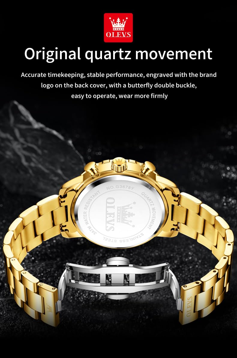 Foto 7 pulgar | Reloj Olevs Gold Chronograph De Acero Inoxidable Para Hombre - Venta Internacional.