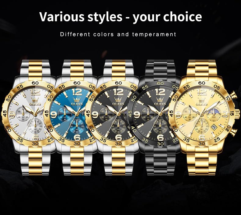 Foto 8 pulgar | Reloj Olevs Gold Chronograph De Acero Inoxidable Para Hombre - Venta Internacional.