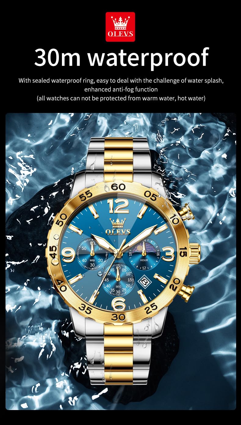 Foto 3 | Reloj Olevs Blue Chronograph - Vestido De Lujo Para Hombre (acero Inoxidable) - Venta Internacional.