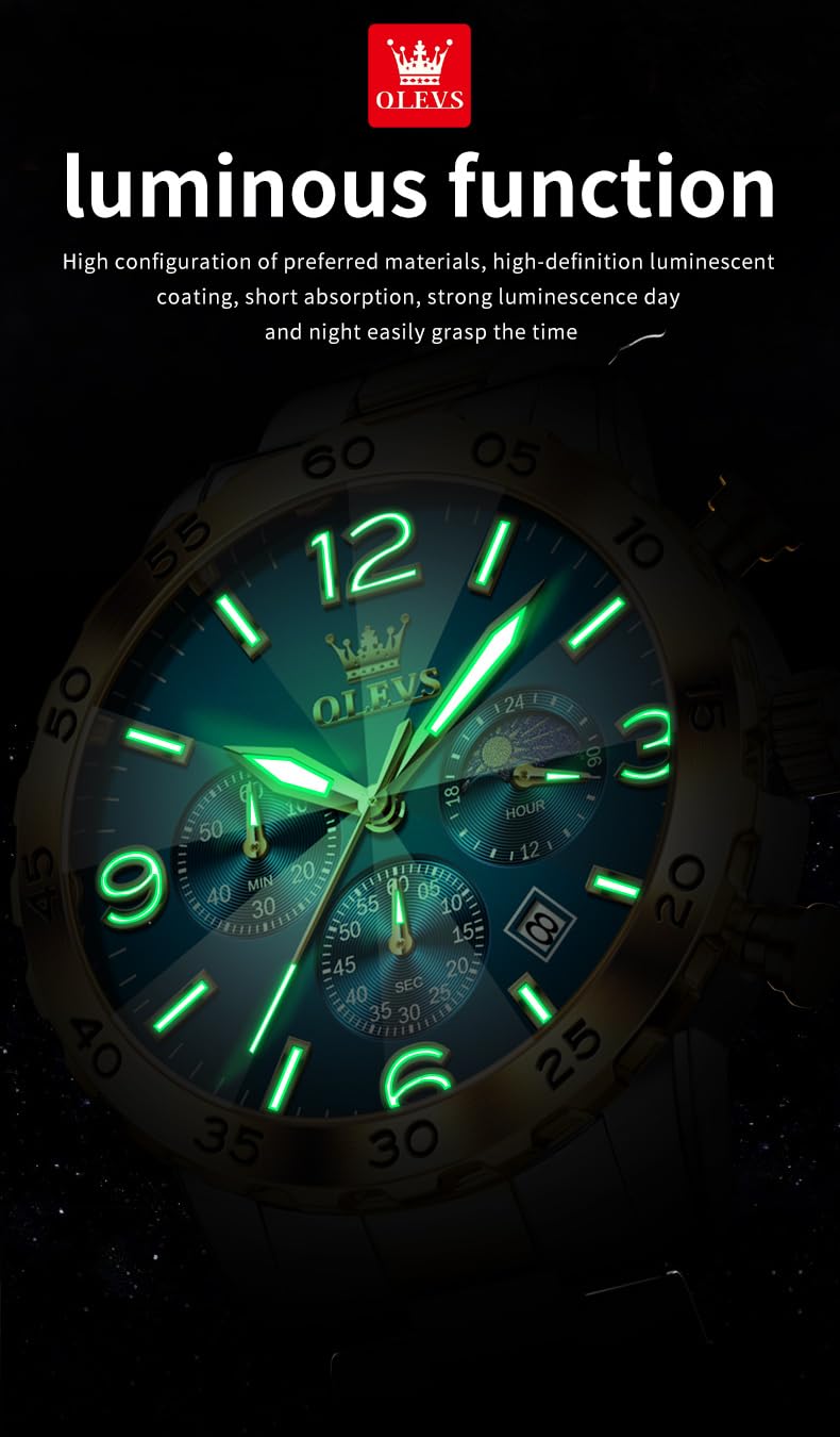 Foto 5 pulgar | Reloj Olevs Blue Chronograph - Vestido De Lujo Para Hombre (acero Inoxidable) - Venta Internacional.