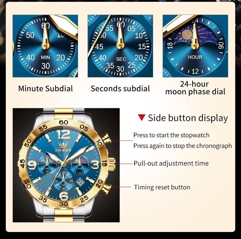 Foto 7 pulgar | Reloj Olevs Blue Chronograph - Vestido De Lujo Para Hombre (acero Inoxidable) - Venta Internacional.
