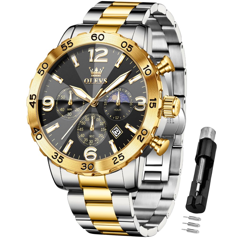Foto 2 pulgar | Reloj Olevs Moon Phase De Acero Inoxidable Negro Para Hombre - Venta Internacional.