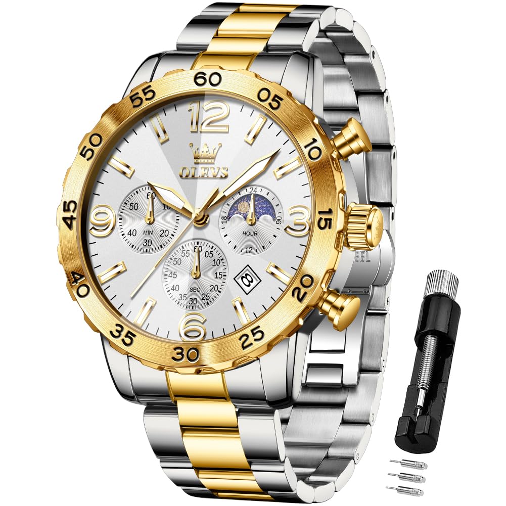 Reloj Olevs, Cronógrafo De Lujo, Cuarzo, Acero Inoxidable, Para Hombre - Venta Internacional.