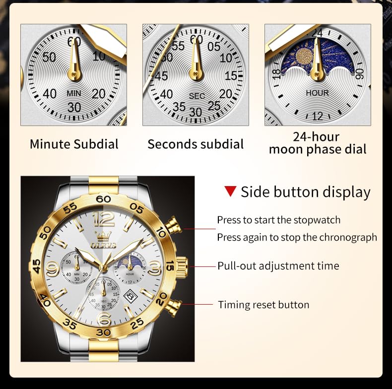 Foto 4 pulgar | Reloj Olevs, Cronógrafo De Lujo, Cuarzo, Acero Inoxidable, Para Hombre - Venta Internacional.