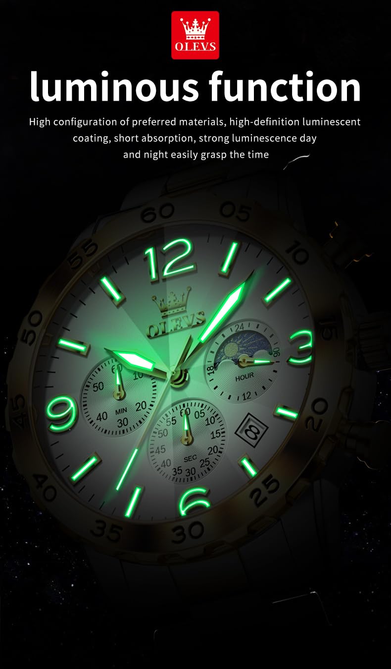 Foto 5 pulgar | Reloj Olevs, Cronógrafo De Lujo, Cuarzo, Acero Inoxidable, Para Hombre - Venta Internacional.