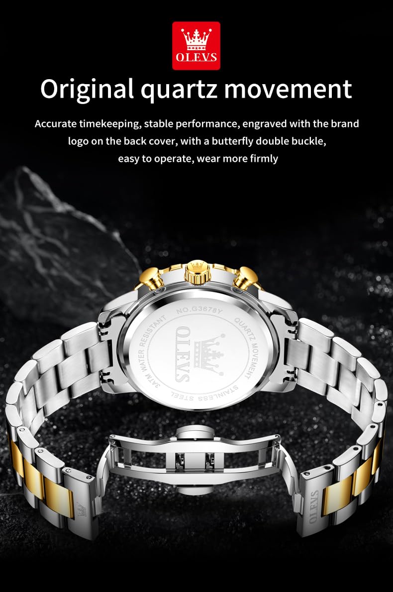 Foto 6 pulgar | Reloj Olevs, Cronógrafo De Lujo, Cuarzo, Acero Inoxidable, Para Hombre - Venta Internacional.