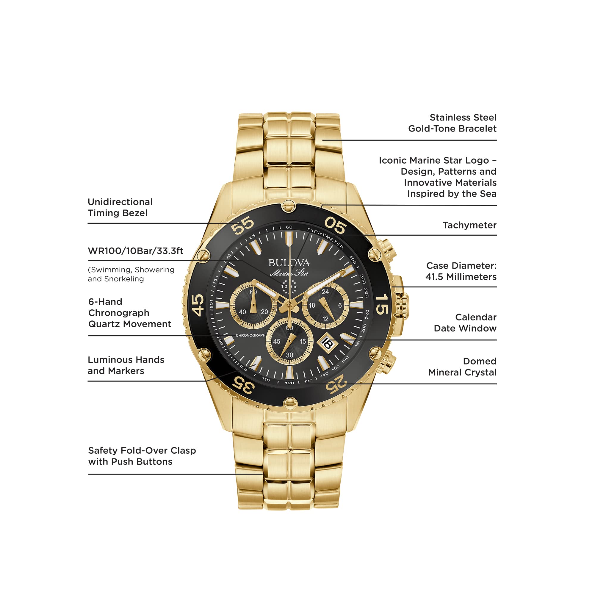 Foto 4 pulgar | Reloj Bulova Marine Star Gold Chronograph 98b406 Para Hombre - Venta Internacional.