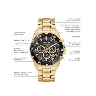 Foto 3 | Reloj Bulova Marine Star Gold Chronograph 98b406 Para Hombre - Venta Internacional.