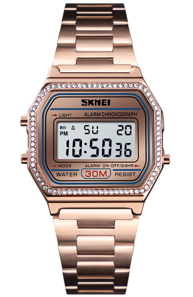 Reloj Pasoy Digital Para Hombre, Acero Inoxidable, Dorado, Impermeable - Venta Internacional.