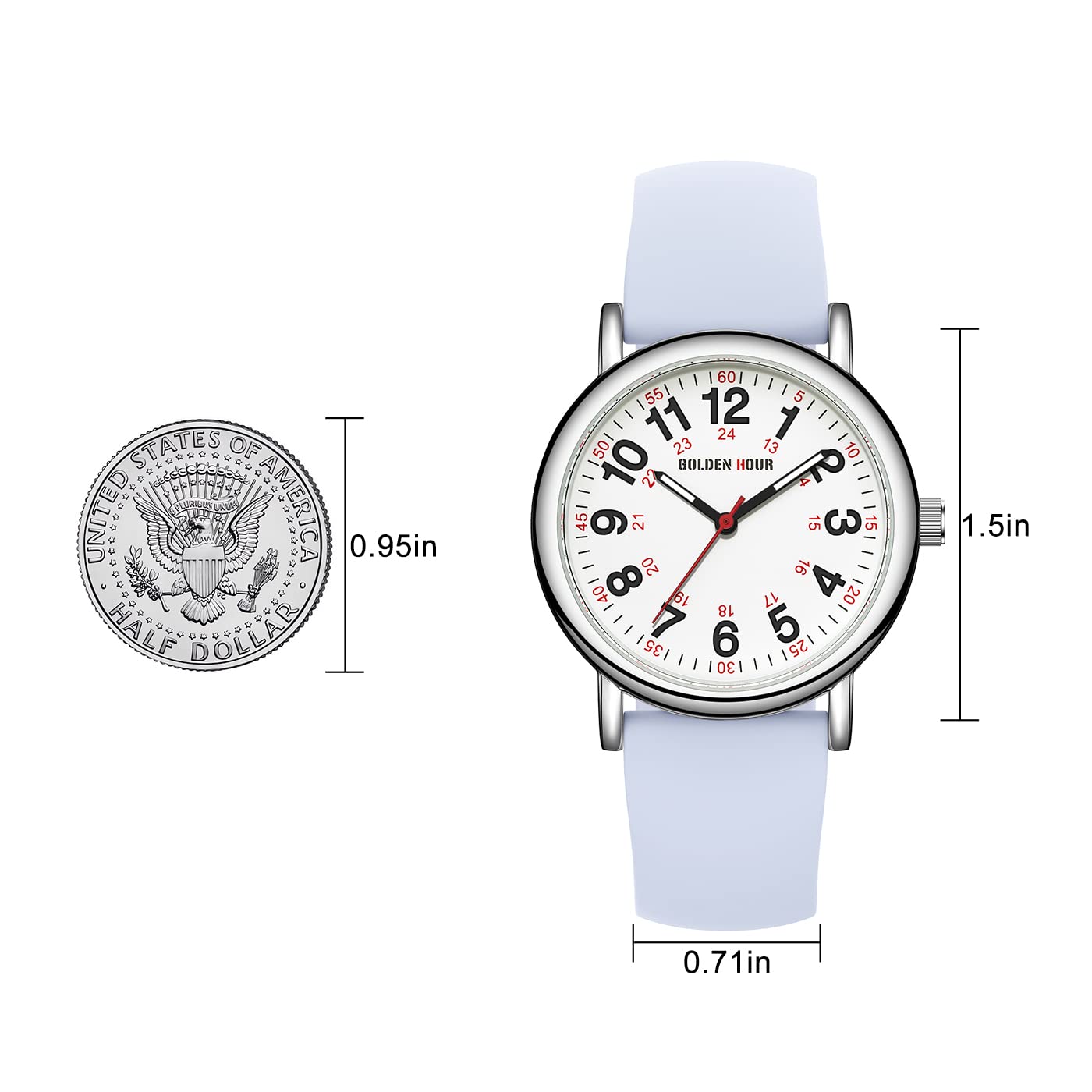 Foto 6 pulgar | Reloj De Enfermera Golden Hour Impermeable De 38 Mm Con Correa De Silicona - Venta Internacional.