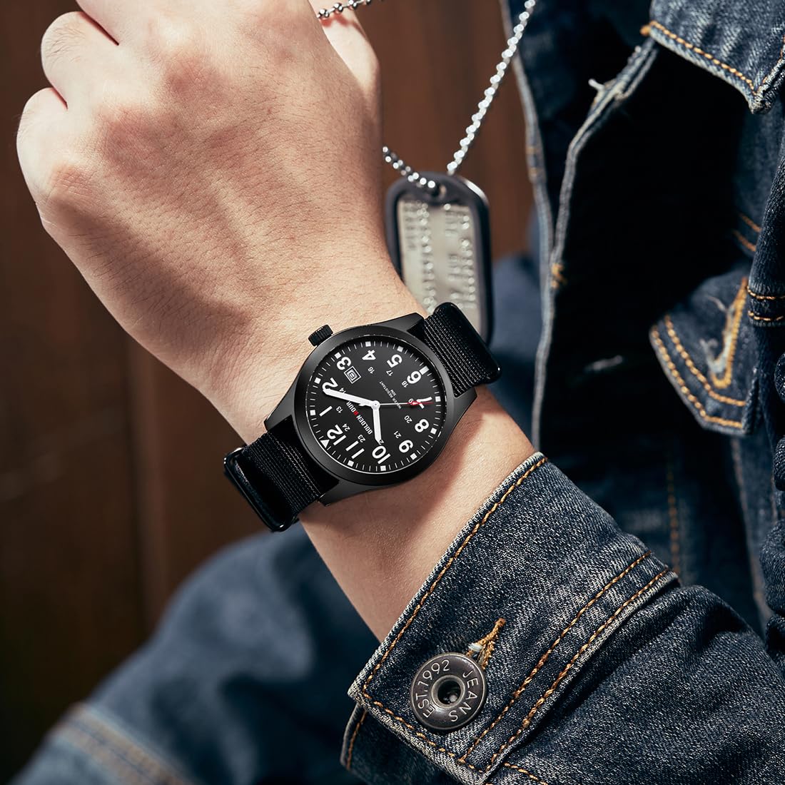 Foto 8 pulgar | Reloj Golden Hour Para Hombre Con Correa Deslizante De Nailon Y Esfera Amarilla - Venta Internacional.