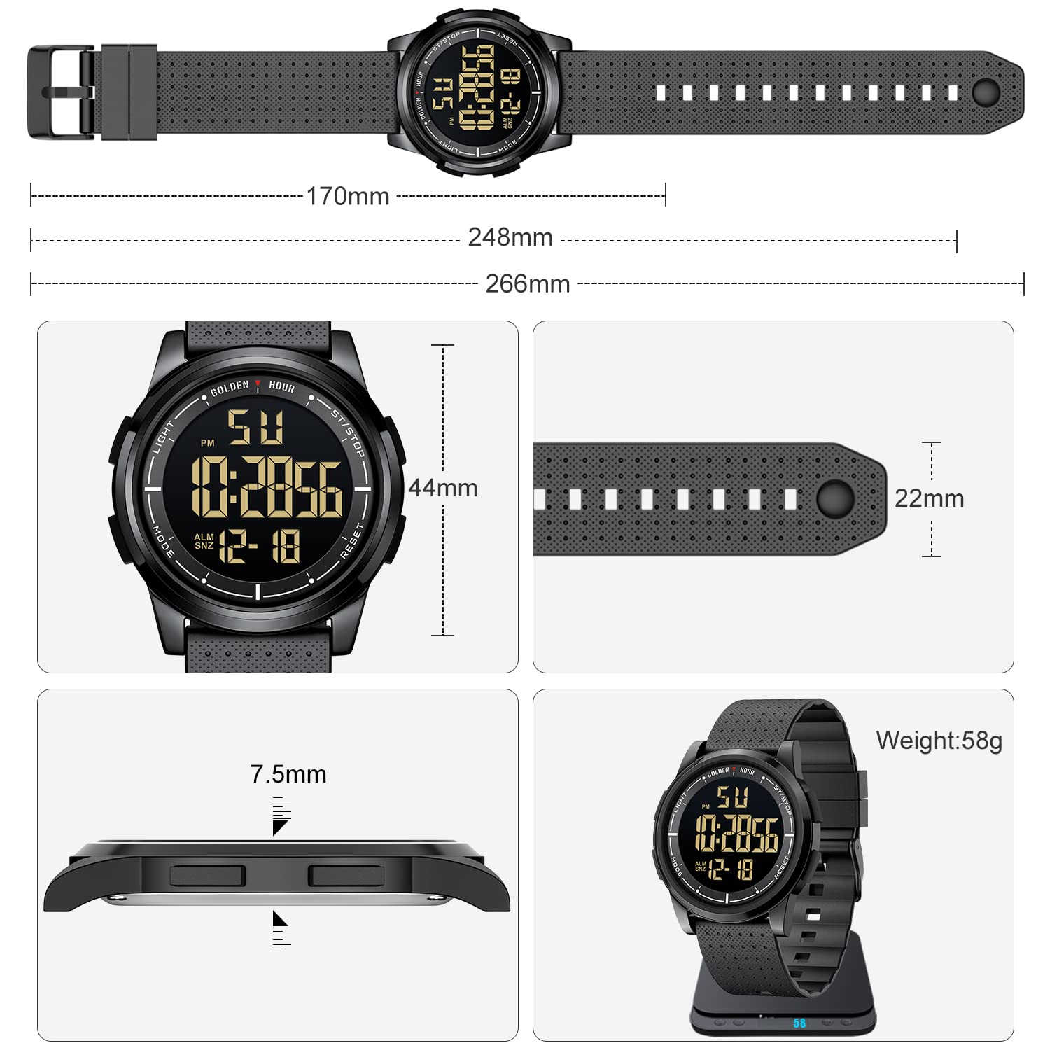 Foto 6 pulgar | Reloj Digital Ultrafino E Impermeable Golden Hour Para Hombre Y Mujer - Venta Internacional.
