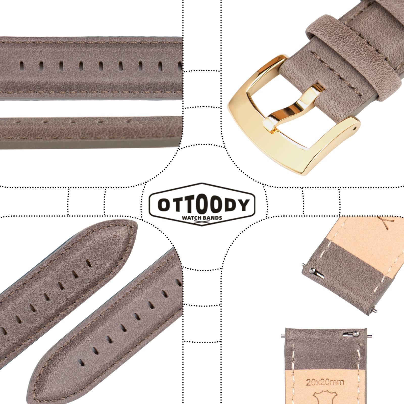 Foto 5 pulgar | Pulsera de Reloj Ottoody Leather Quick Release Top Grain 18-22 mm - Venta Internacional