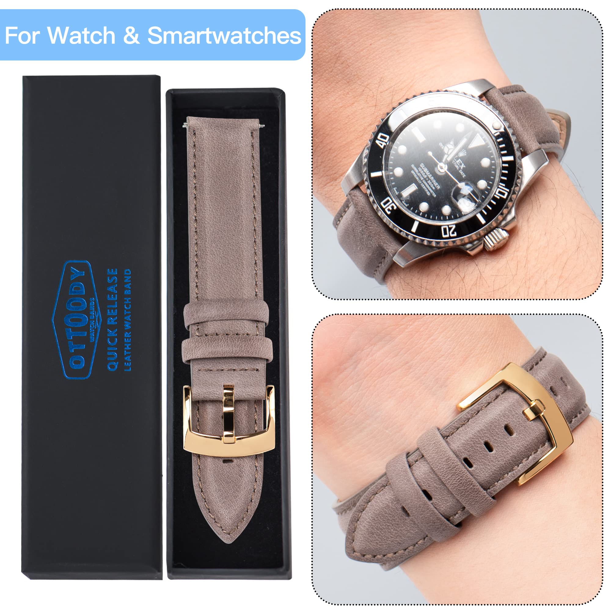 Foto 7 | Pulsera de Reloj Ottoody Leather Quick Release Top Grain 18-22 mm - Venta Internacional