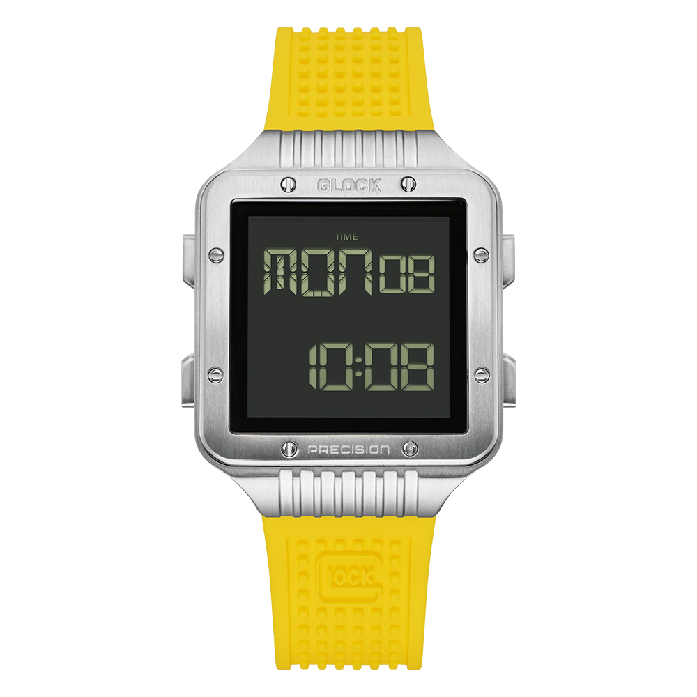 Reloj Glock Precision Para Hombre Con Caja De Acero Plateado Y Correa Amarilla - Venta Internacional.