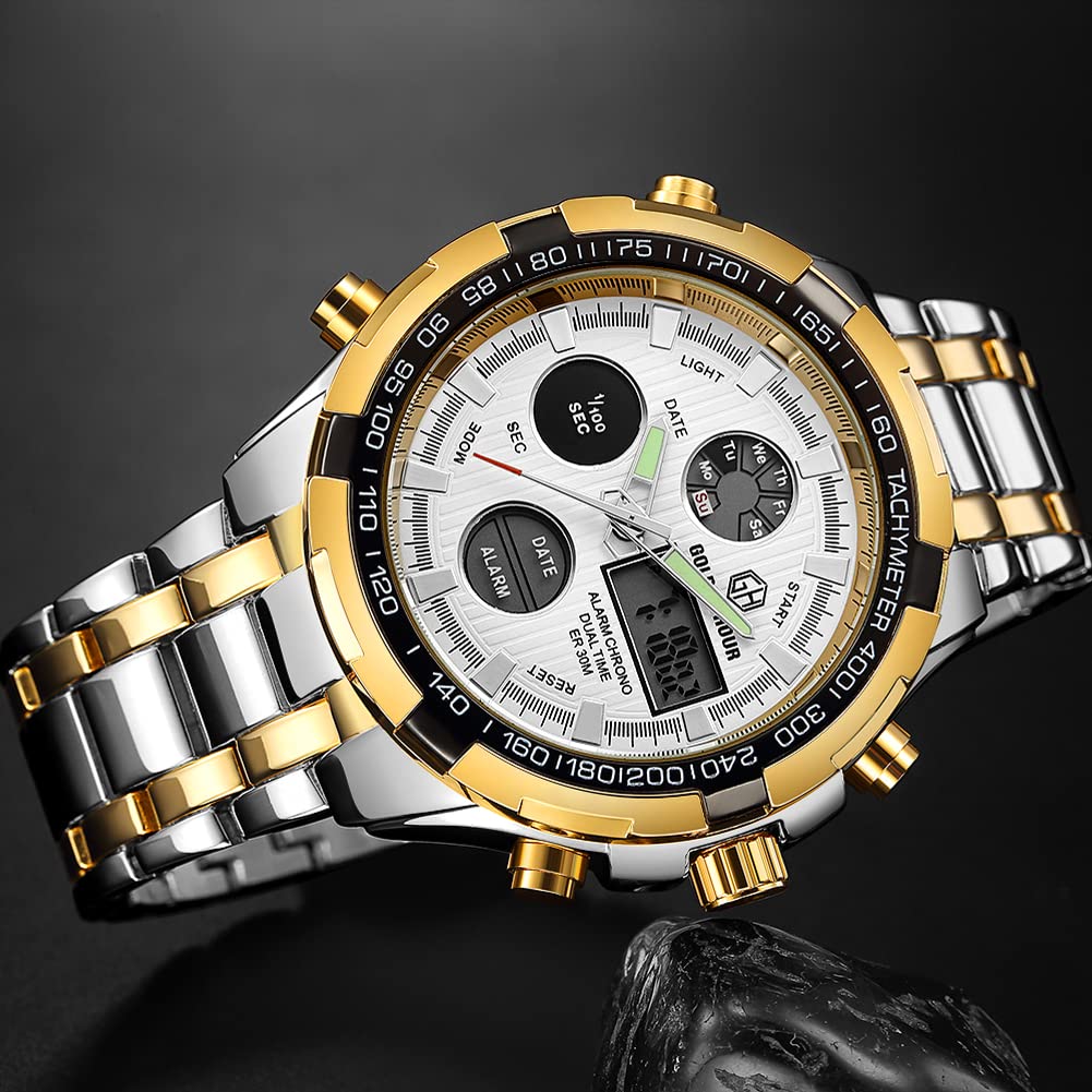 Foto 4 pulgar | Reloj Golden Hour De Lujo De Acero Inoxidable Analógico Digital Para Hombre A Prueba De Agua - Venta Internacional.