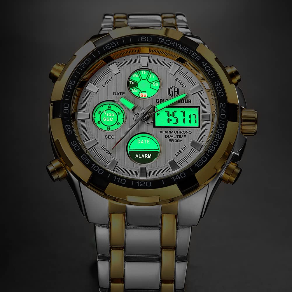 Foto 6 pulgar | Reloj Golden Hour De Lujo De Acero Inoxidable Analógico Digital Para Hombre A Prueba De Agua - Venta Internacional.