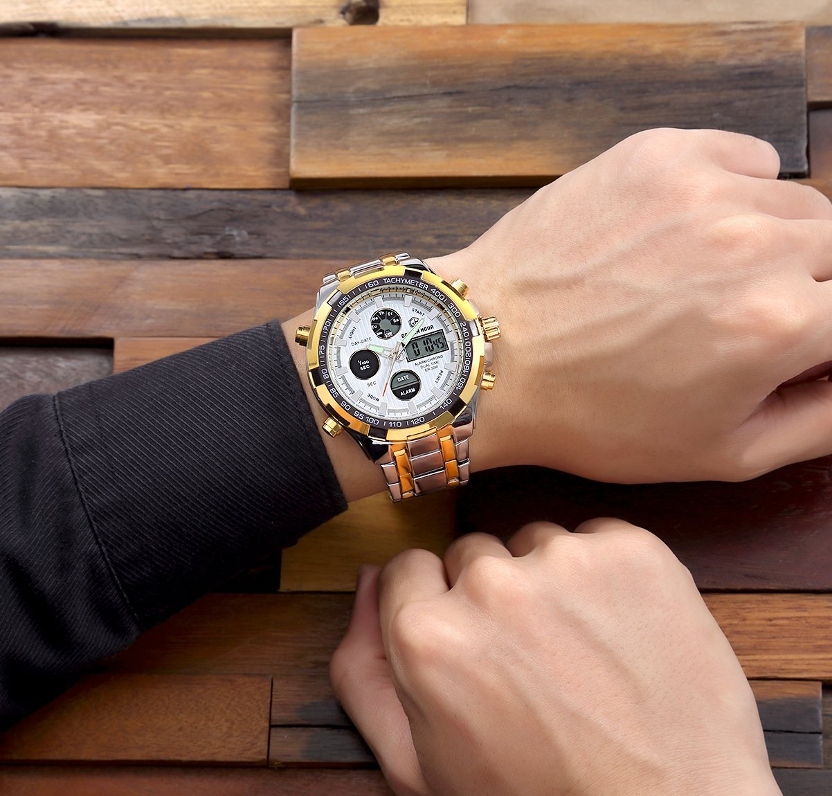 Foto 7 | Reloj Golden Hour De Lujo De Acero Inoxidable Analógico Digital Para Hombre A Prueba De Agua - Venta Internacional.