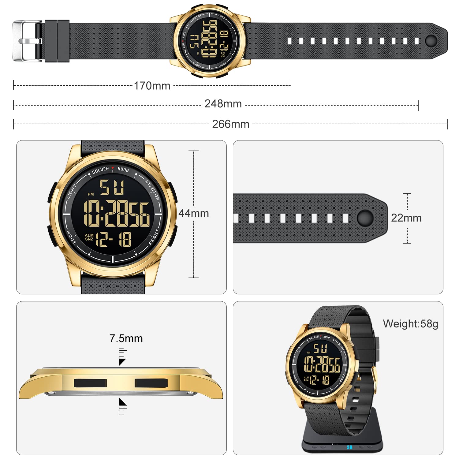 Foto 6 pulgar | Reloj Digital Ultrafino E Impermeable Golden Hour Para Hombre - Venta Internacional.