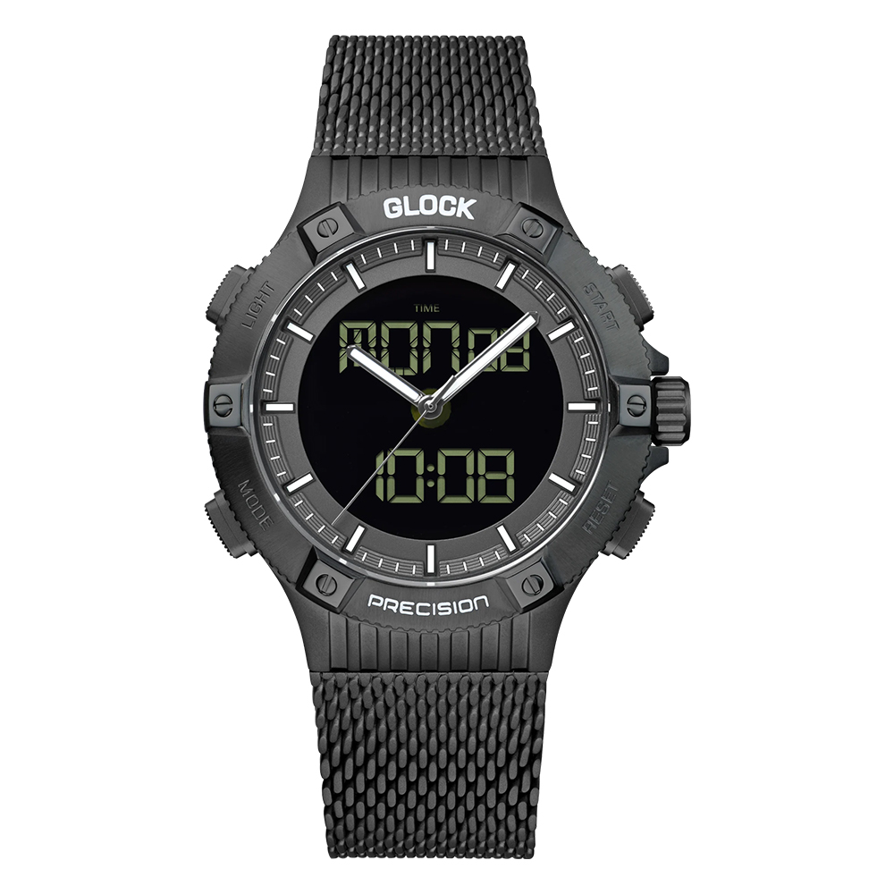 Foto 2 pulgar | Reloj Glock Precision Para Hombre Con Carcasa De Acero Negro Y Correa De Malla Negra - Venta Internacional.