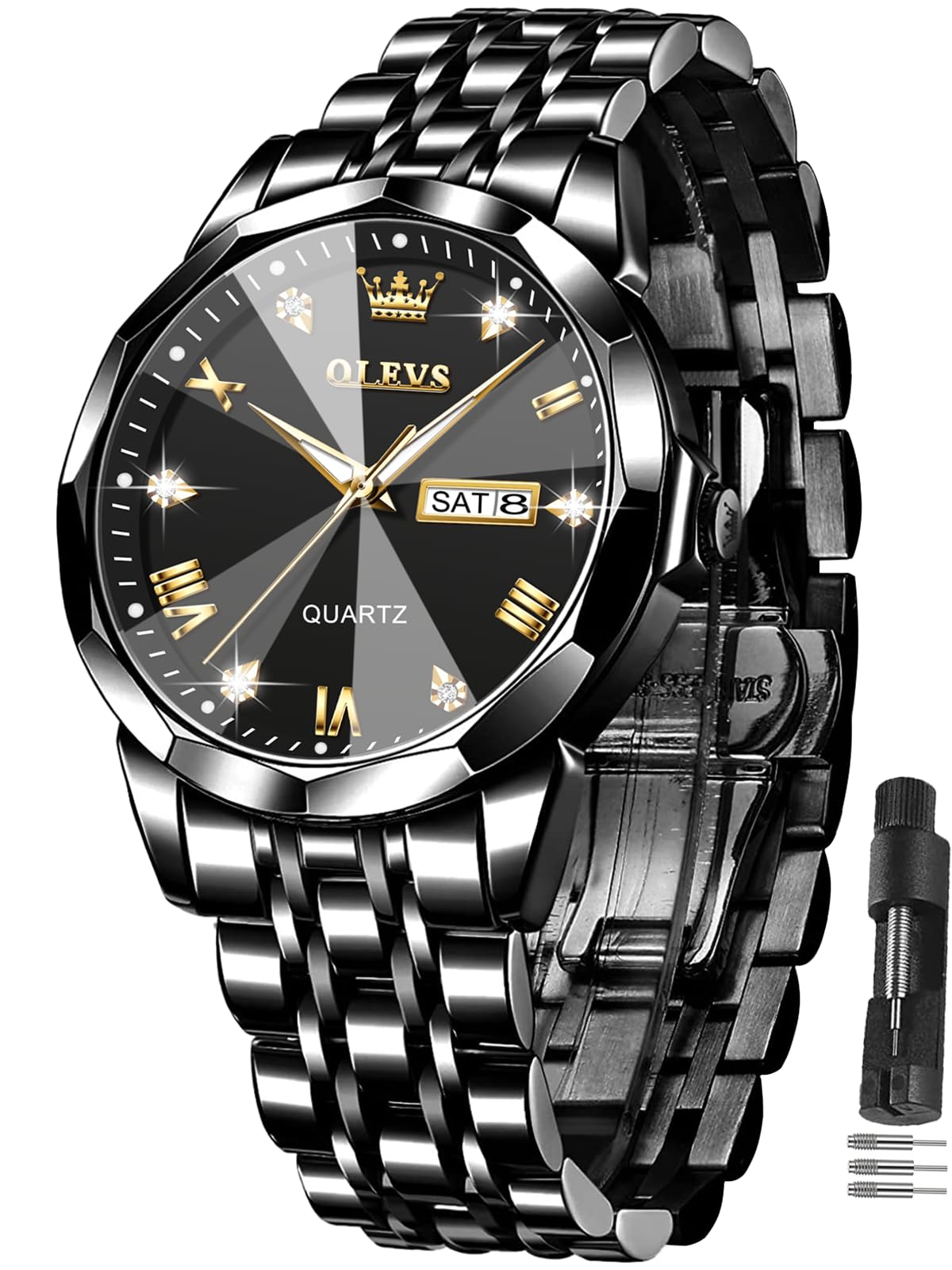 Foto 1 | Reloj Olevs Negro De Acero Inoxidable Impermeable Para Hombre - Venta Internacional.