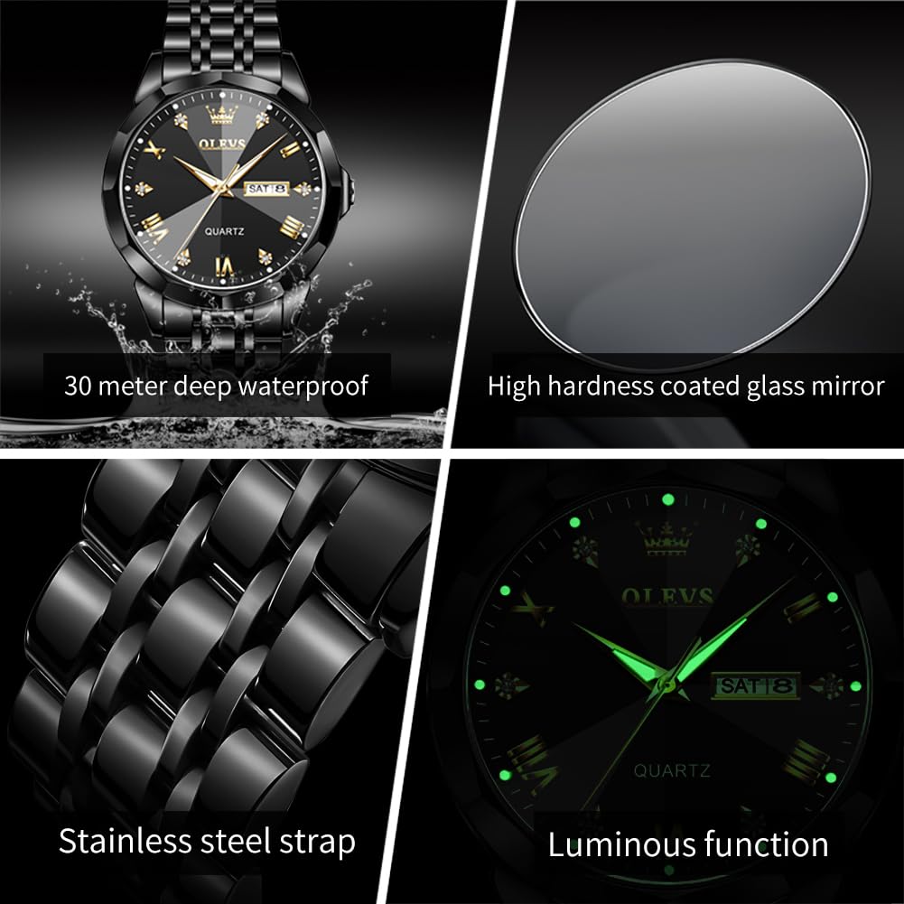 Foto 6 pulgar | Reloj Olevs Negro De Acero Inoxidable Impermeable Para Hombre - Venta Internacional.