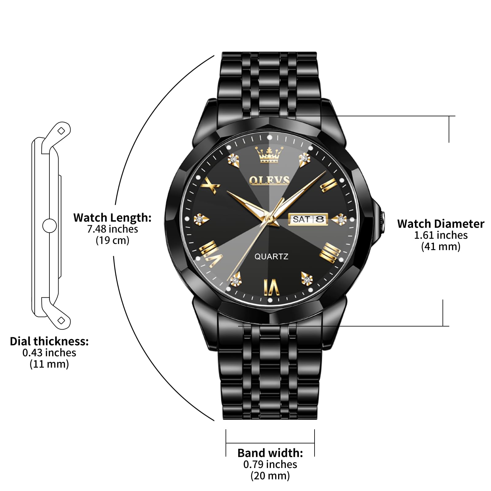 Foto 7 pulgar | Reloj Olevs Negro De Acero Inoxidable Impermeable Para Hombre - Venta Internacional.