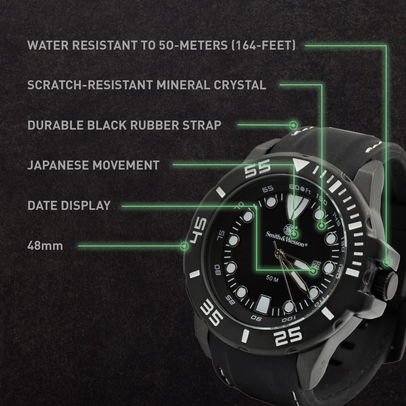 Foto 4 | Reloj Smith & Wesson Scout Con Correa De Caucho De 48 Mm Para Hombre - Venta Internacional.