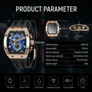 Foto 6 | Reloj Tsar Bomba Tonneau Luxury Waterproof 50 M Para Hombre 8211-gold - Venta Internacional.