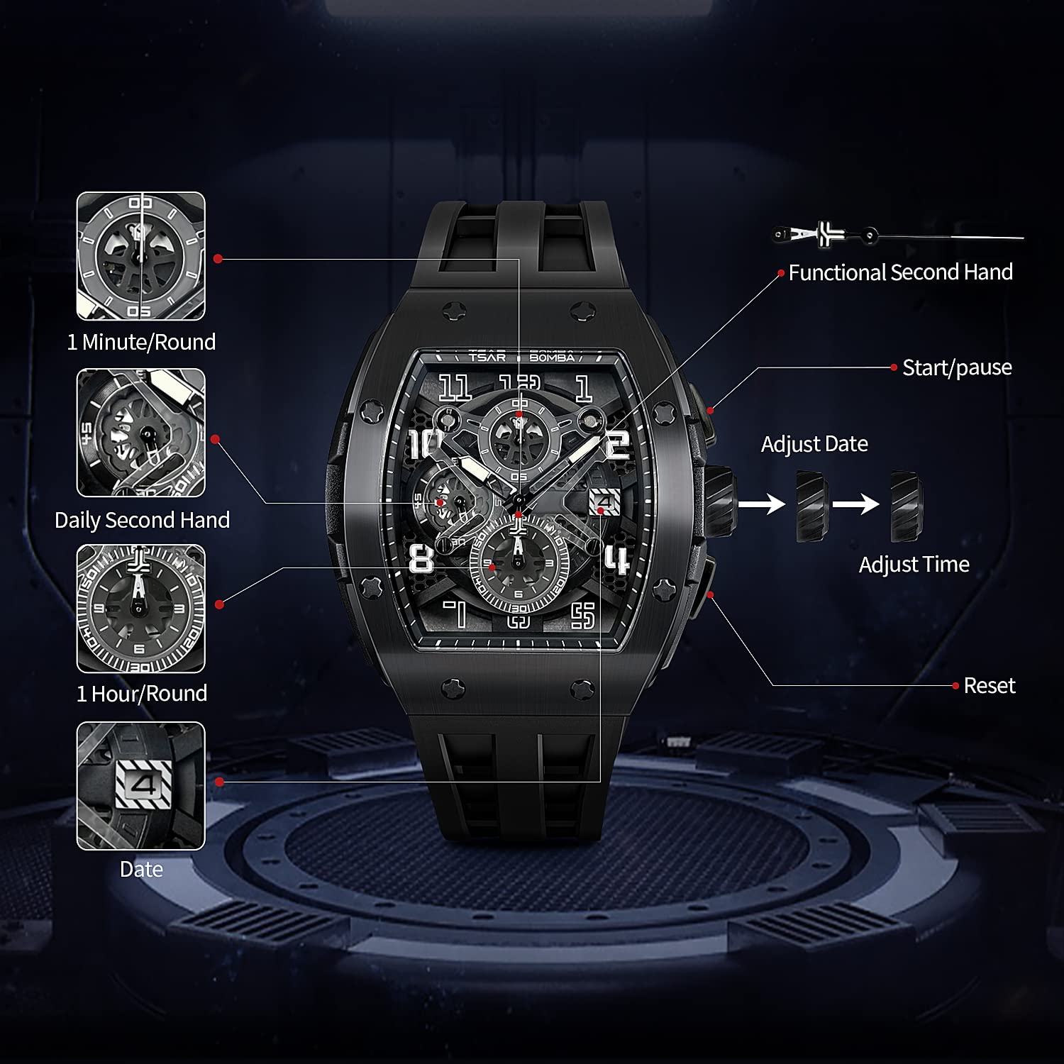 Foto 7 pulgar | Reloj Tsar Bomba Tonneau Luxury Waterproof 50 M Para Hombre - Venta Internacional.