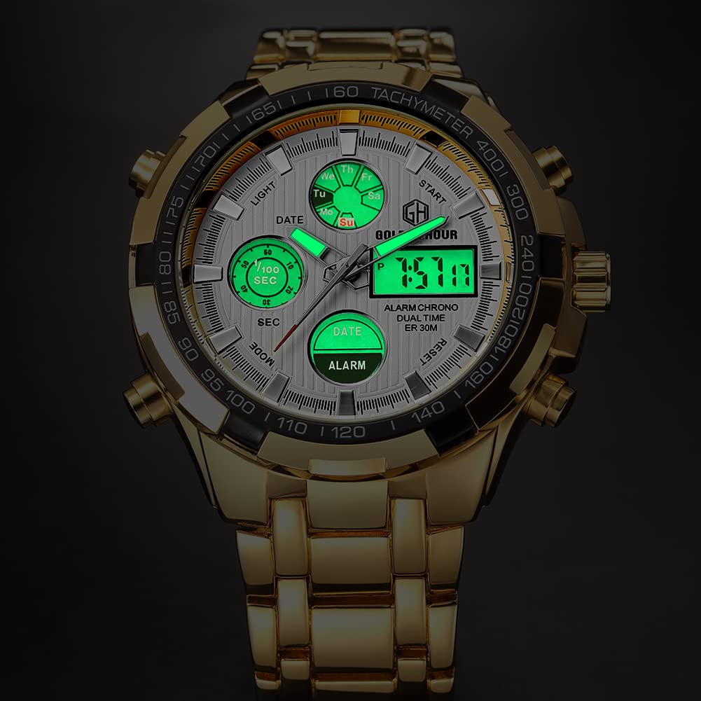 Foto 6 pulgar | Reloj Golden Hour De Lujo Analógico Digital De Acero Inoxidable Para Hombre - Venta Internacional.