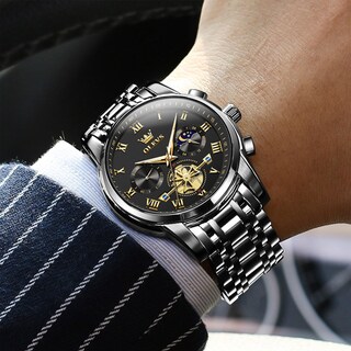 Foto 7 | Reloj Olevs Black Fashion Big Face Analógico De Cuarzo Para Hombre - Venta Internacional.