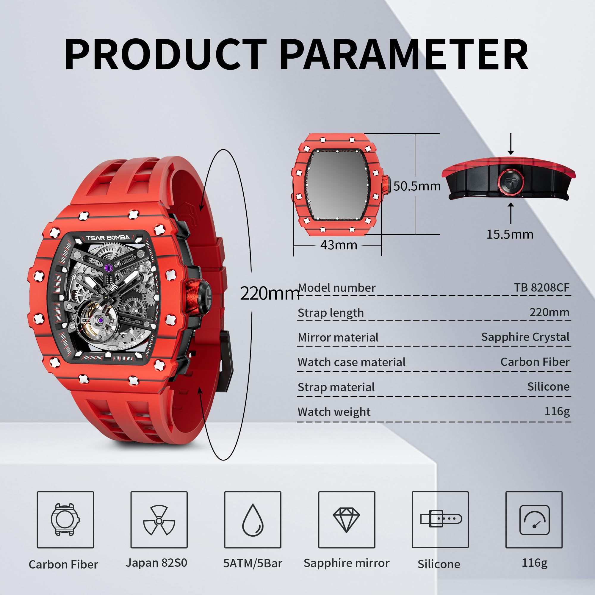 Foto 7 pulgar | Reloj Tsar Bomba Rojo para Hombre-Venta Internacional